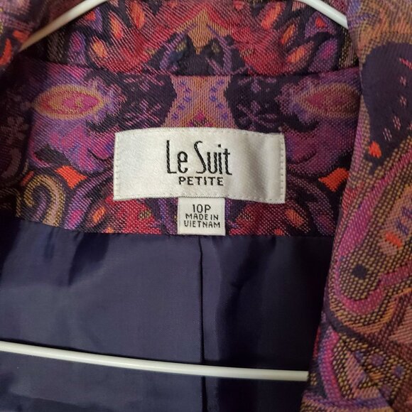 Le Suit Petite Womens Paisley Blazer Jacket Size 10P Polyester Multicolor Purple - Picture 3 of 7